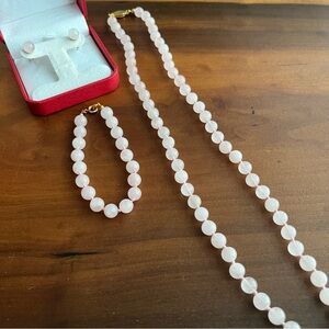 Rose Quartz Set- includes matching Necklace, Bracelet, and Earrings - Pink